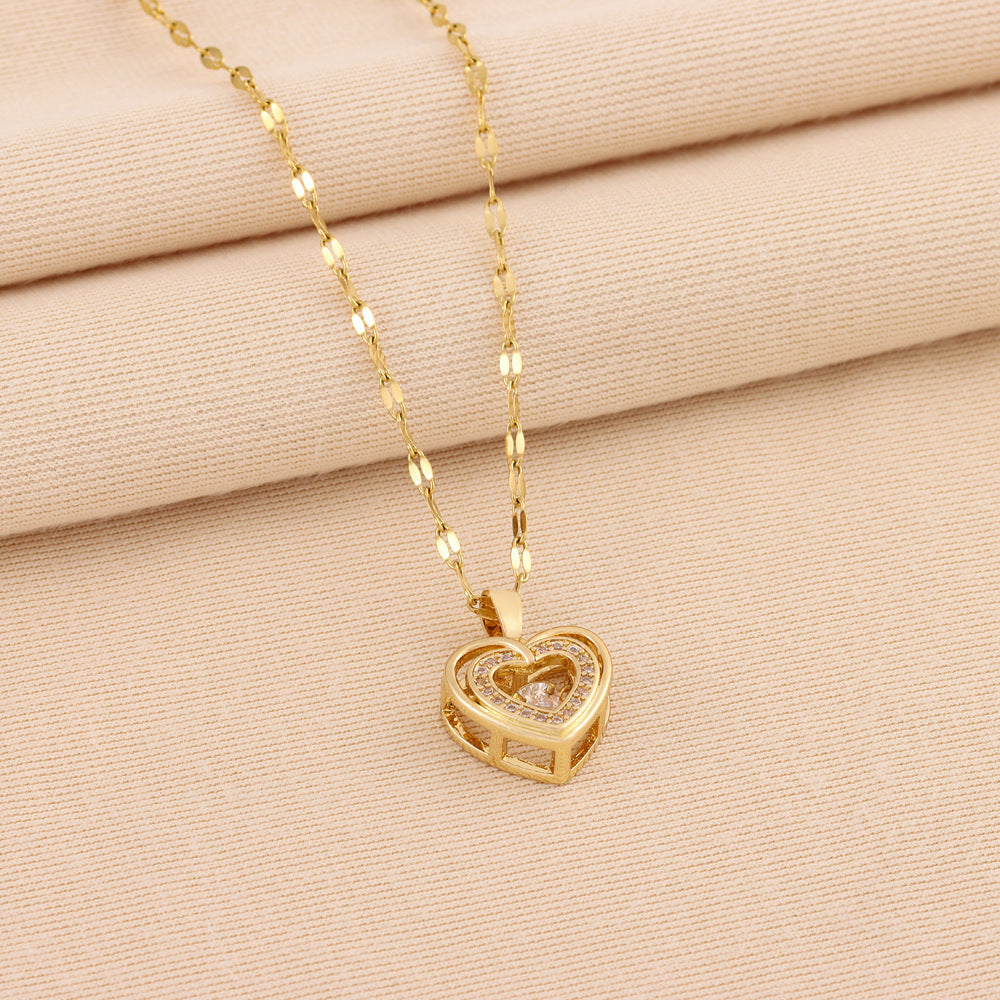 Double Love Necklace – Layered Heart Pendant with Sparkle